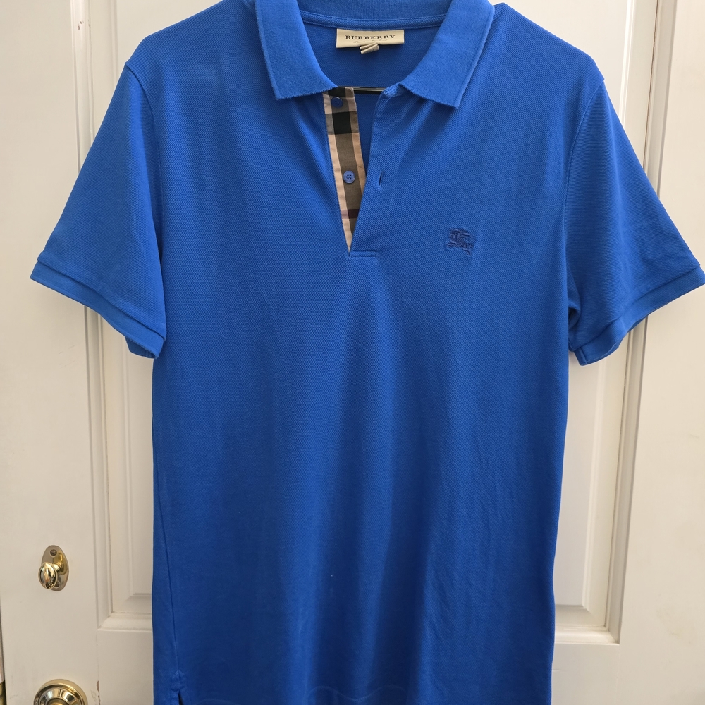 Burberry Blue Polo Shirt with Check Detail